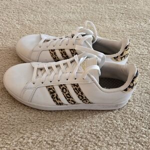 Adidas Women's White Sneakers with Leopard Print